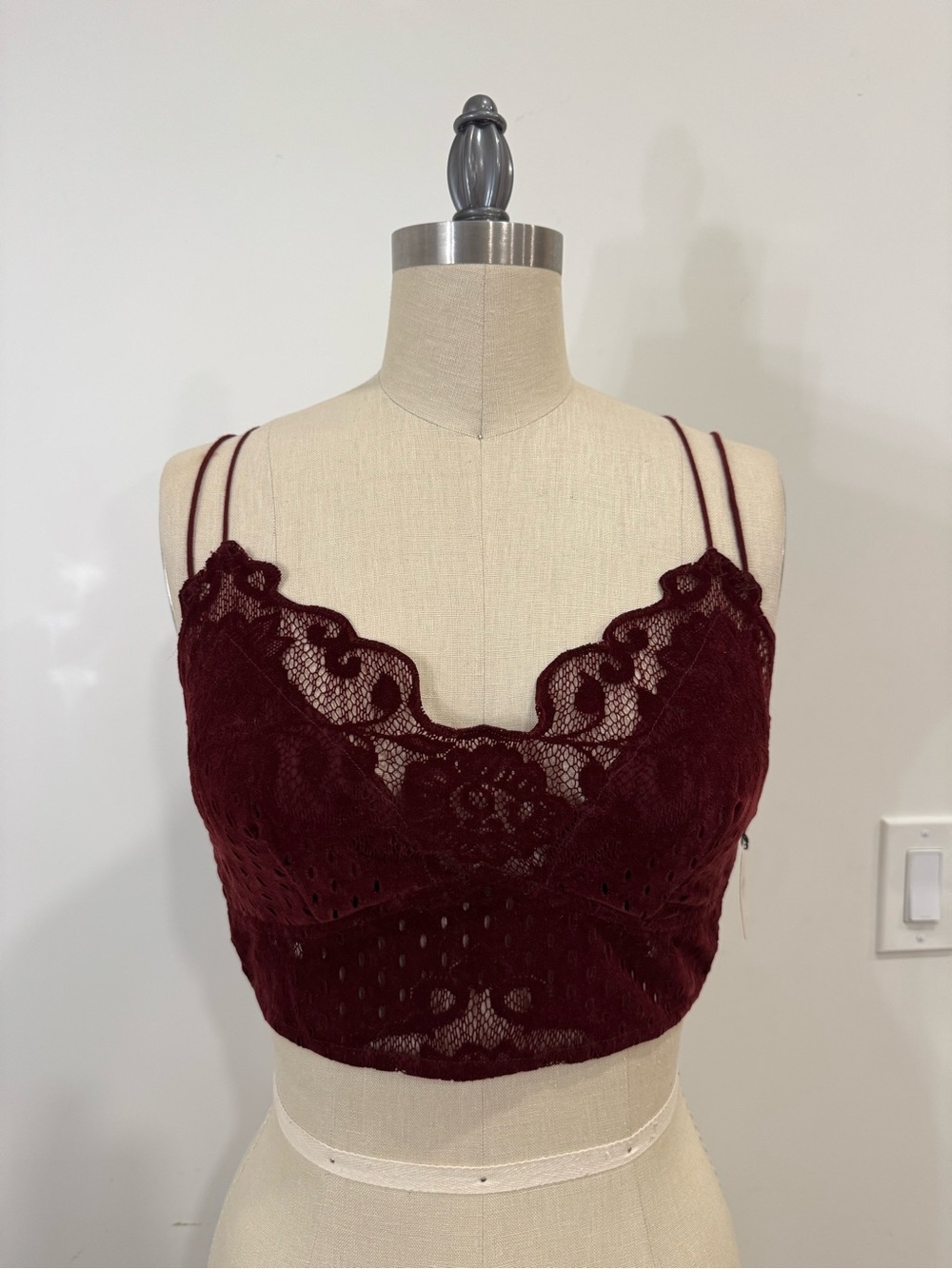 Free People Wine Lace Smocked Bralette